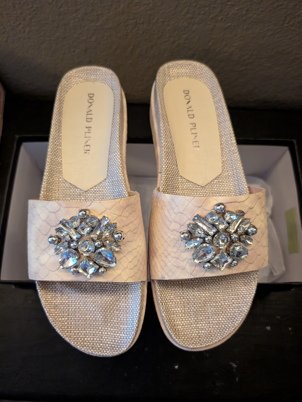 Donald J. Pliner Women's Beige Jeweled Slide Sandals